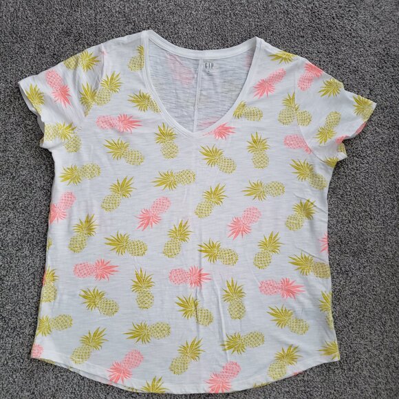 GAP Women's X-Large White Pineapple Print Easy T tee short sleeve - Picture 1 of 9